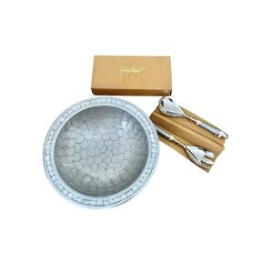 Julia Knight Classic 15” Round Bowl and Salad Serving Set in Platinum New